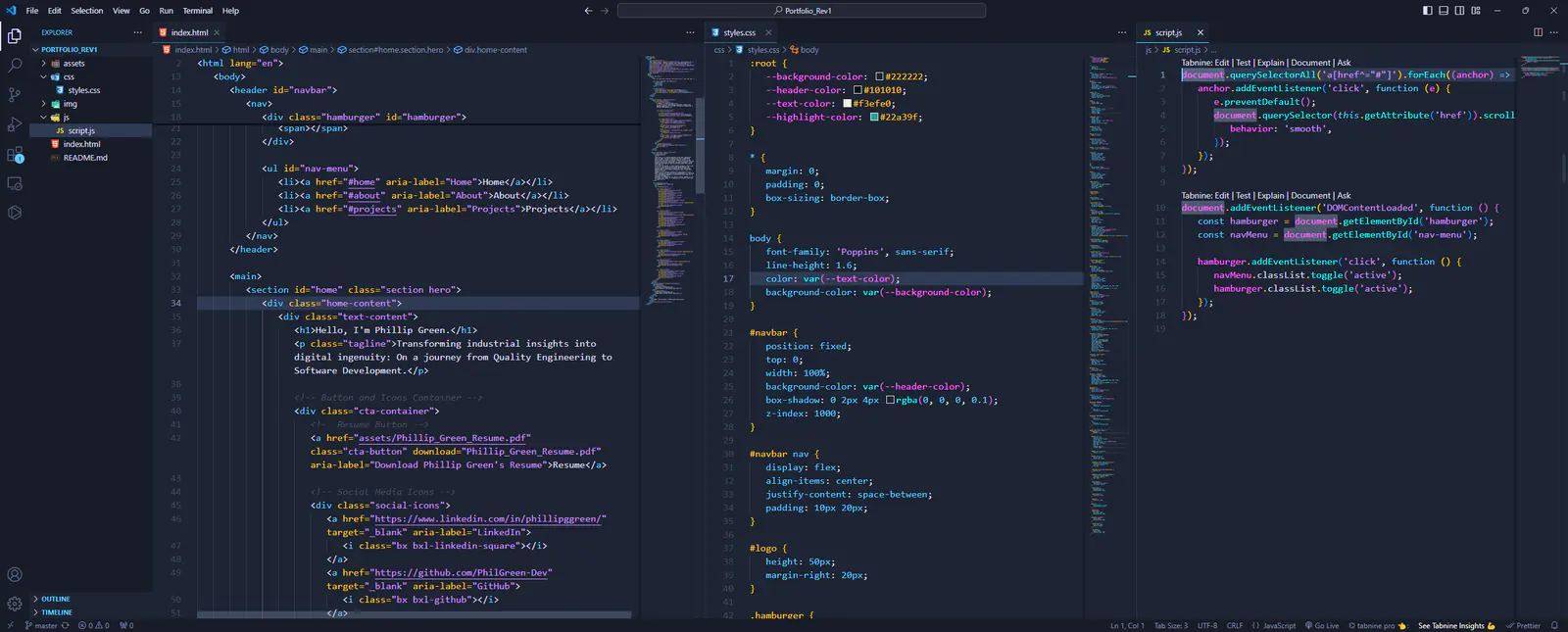 Visual Studio Code with the CyberDev theme applied, showing neon syntax colors on a dark editor.